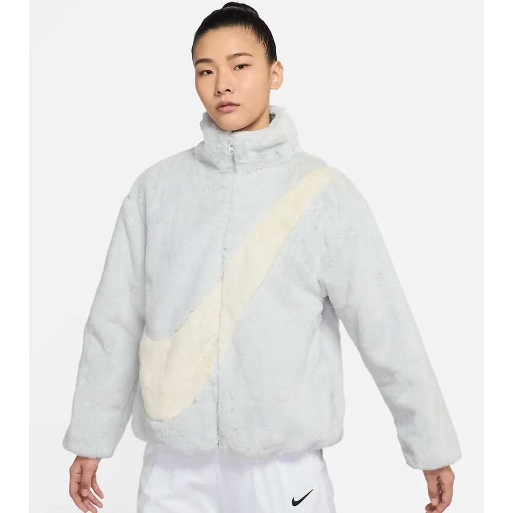 NWT Nike Sportswear‎ Swoosh Luxe Faux Fur Oversized Photon Dust Women's Jacket